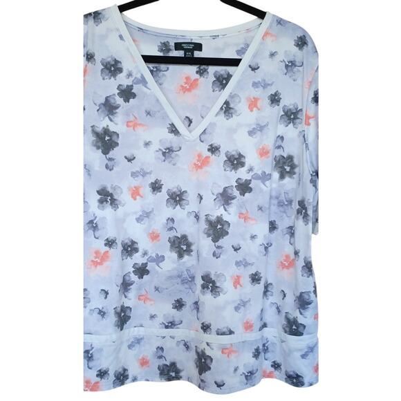 Simply Vera Vera Wang Blue Gray Floral V Neck Boxy T-Shirt Women's XXL Stretchy - Picture 3 of 7